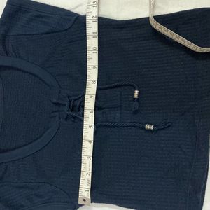 Navy Blue fitted tie detail crop top
