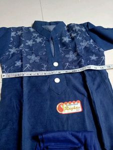 Denim Kurta Set with Floral Embroidery