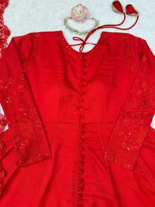 Stunning Red Embroidered Kurta Set with Dupatta