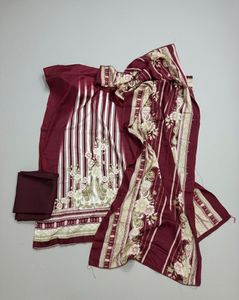 unstiched Elegant Maroon Printed suit Set