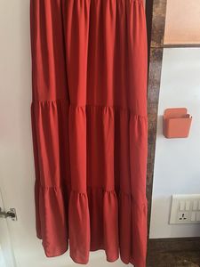 Chic Rust V-Neck Ruffle Sleeve Dress
