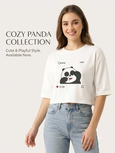 Cute Panda Graphic Crop T-Shirt