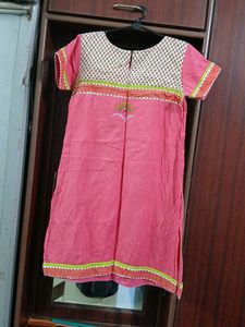 Pink Kurta with Embellished Neckline