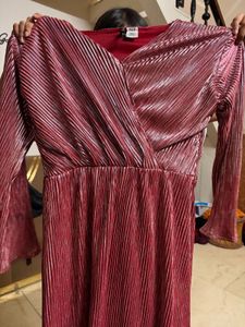 Metallic Pleated V-Neck Dress