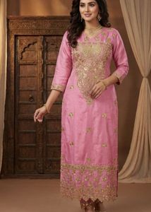 Elegant Pink & Gold Embroidered Pakistani Kurti