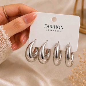 Chunky Silver Hoop Earrings Set of 2