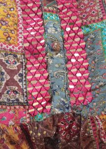 Embroidered Blue Kurta with Patchwork Skirt