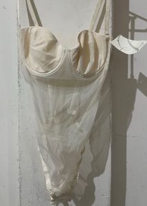 Sheer Mesh Corset Bodysuit in Ivory