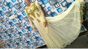 Elegant Ethnic Gown,Net Dupatta &amp; chudidar Shalwar