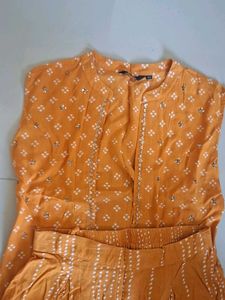 Orange Printed Kurta Set with White Top