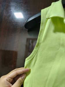 Zudio Lime Green Collared Crop Top