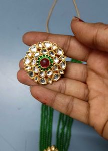 Green Beaded Necklace with Earrings &amp; Ring