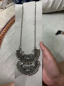 Oxidized Silver Jhumka Necklace