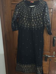 Elegant Golden Printed Black Kurta
