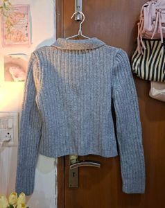 Gray Zip-Up Knit Sweater