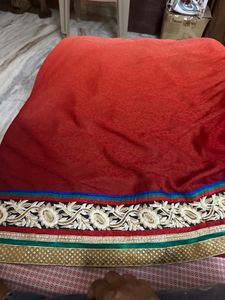 Red Designer Saree with Heavy Embroidered Border