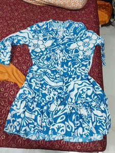 Blue & White Dress with ORANGE TOP FREE