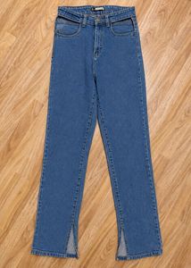 Stylish Blue Denim Jeans with Split Hem