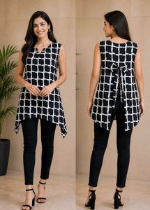 Chic Black & White Checked Tunic Top