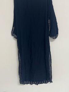 Navy Blue Striped Cotton Kurta