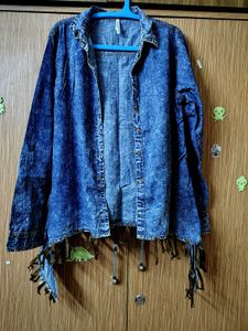 4XL Denim Shirt with Fringed Hem