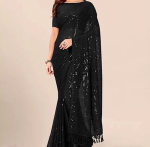 Black Sequinned Embellished PureGeorgette Saree
