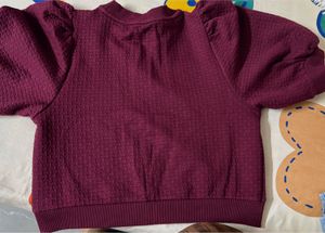 Burgundy Textured Puff Sleeve Top