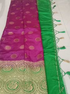 Elegant Purple &amp; Green Silk Saree