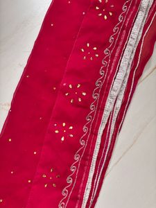 Elegant Red Dupatta with Gold Embellishments
