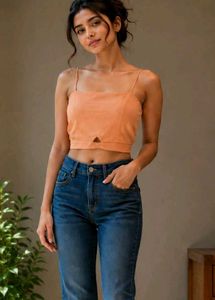 Orange Tie-Front Crop Top