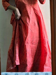 Elegant Coral Kurta with Intricate Print