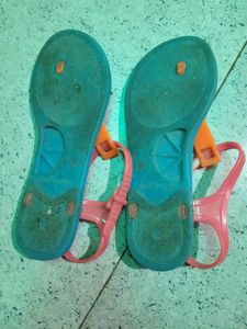 Blue Jelly Flip Flops with Pink &amp; Orange  Straps