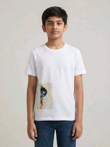 Kids White Cotton T-Shirt – Cute Baby Krishna Grap