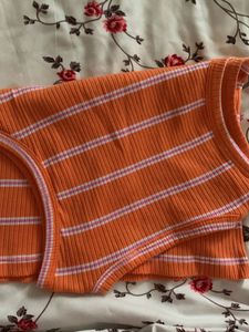 Orange Striped Ribbed Tank Top