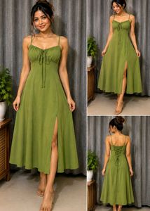 Chic Green Tie-Front Midi Dress