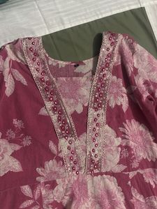 Stylish Pink Floral Kurta Set with Dupatta