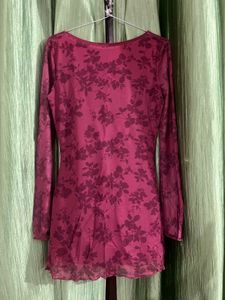 Burgundy Floral Mesh Dress