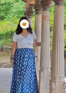 white crop top & blue Maxi Skirt