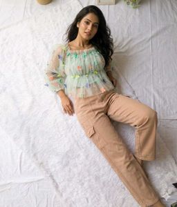❤️🧿Trendy Cargo Pants &amp; Sheer Top Set🧿❤️