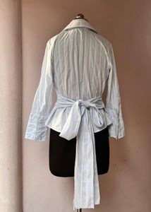 Zara basic pinstripe wrap shirt
