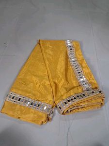 Yellow Saree with Mirror Work Border