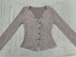 Ribbed V-Neck Button-Up Top