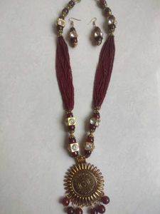 Maroon Beaded Necklace with Earrings
