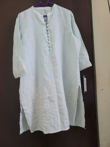 Classic Mint Green Embroidered Knee Length Kurti |