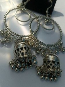 Silver Jhumka Hoop Earrings