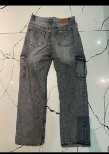 Acid Wash Wide Leg Cargo Jeans