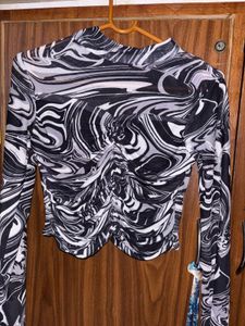 Black & White Swirl Mesh Top