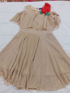 Elegant Beige Dress with Rose Accent