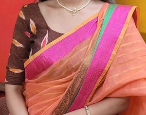 Elegant Orange Saree with Multi-Color Border