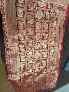🆕 Silk Blend Red Saree With Running Blouse
